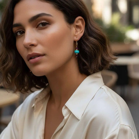Turquoise Magnesite And Fuchsia Crystal 14K Gold Filled Earrings – Handmade | Made In USA Alexa Martha Designs  Earrings