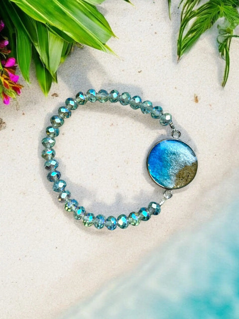 Turquoise Resin Stretch Bracelet – Handmade Coastal Jewelry with Adjustable Beads | Made in USA by Michelle Marie Boutique Michelle Marie Boutique  Bracelets