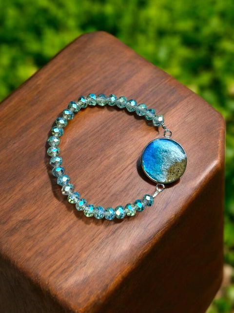 Turquoise Resin Stretch Bracelet – Handmade Coastal Jewelry with Adjustable Beads | Made in USA by Michelle Marie Boutique Michelle Marie Boutique  Bracelets