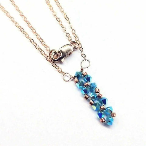 Turquoise Swarovski Crystal Bar Necklace – 14k Rose Gold Chain | Made in USA Alexa Martha Designs  Necklace