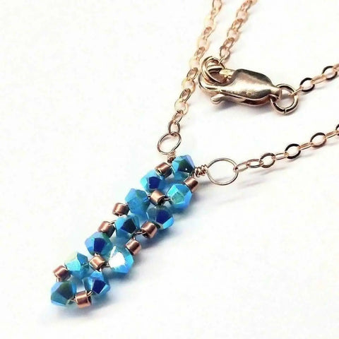 Turquoise Swarovski Crystal Bar Necklace – 14k Rose Gold Chain | Made in USA Alexa Martha Designs  Necklace