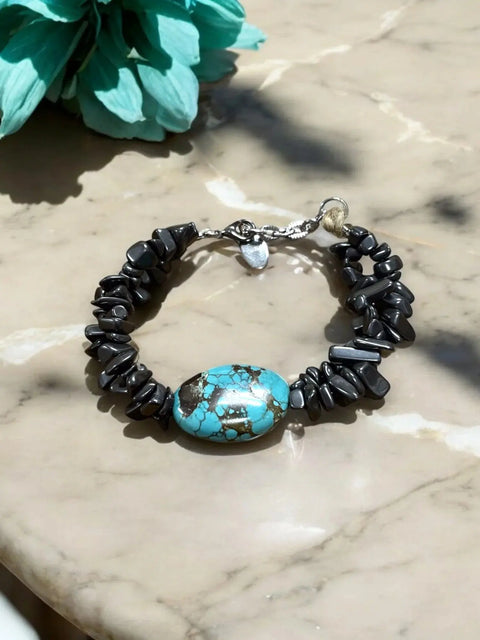 Turquoise & Hematite Bracelet, Gemstone Bracelet, Natural Stone Jewelry Michelle Marie Boutique  Bracelets