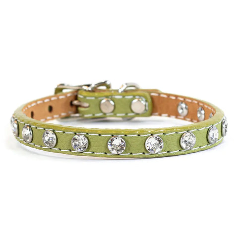 Tuscan Leather Dog Collar 3/8 Inch Narrow Width with Swarovski Crystals 8 Inch – Auburn Leathercrafters | Made in USA Auburn Leathercrafters  item