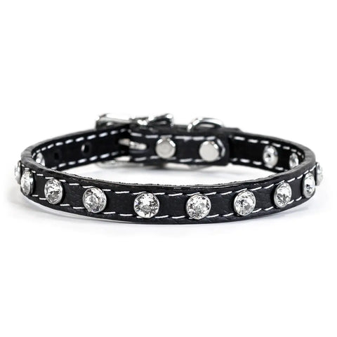 Tuscan Leather Dog Collar 3/8 Inch Narrow Width with Swarovski Crystals 8 Inch – Auburn Leathercrafters | Made in USA Auburn Leathercrafters  item