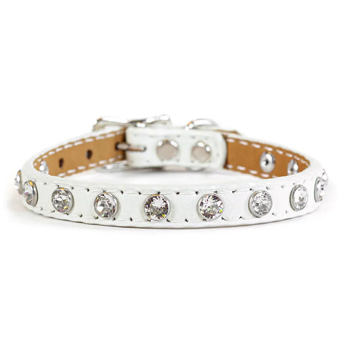 Tuscan Leather Dog Collar 3/8 Inch Narrow Width with Swarovski Crystals 8 Inch – Auburn Leathercrafters | Made in USA Auburn Leathercrafters  item
