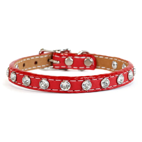 Tuscan Leather Dog Collar 3/8 Inch Narrow Width with Swarovski Crystals 8 Inch – Auburn Leathercrafters | Made in USA Auburn Leathercrafters  item