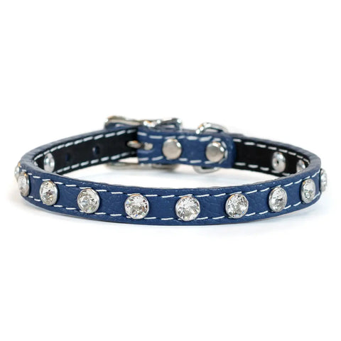 Tuscan Leather Dog Collar 3/8 Inch Narrow Width with Swarovski Crystals 8 Inch – Auburn Leathercrafters | Made in USA Auburn Leathercrafters  item