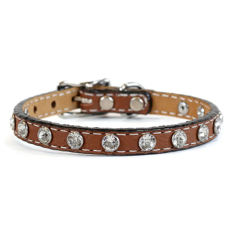 Tuscan Leather Dog Collar 3/8 Inch Narrow Width with Swarovski Crystals 8 Inch – Auburn Leathercrafters | Made in USA Auburn Leathercrafters  item