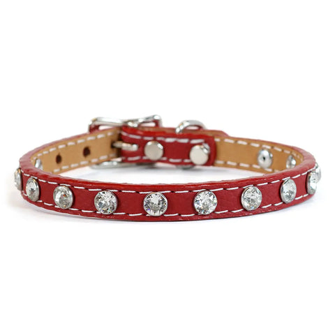 Tuscan Leather Dog Collar 3/8 Inch Narrow Width with Swarovski Crystals 8 Inch – Auburn Leathercrafters | Made in USA Auburn Leathercrafters  item