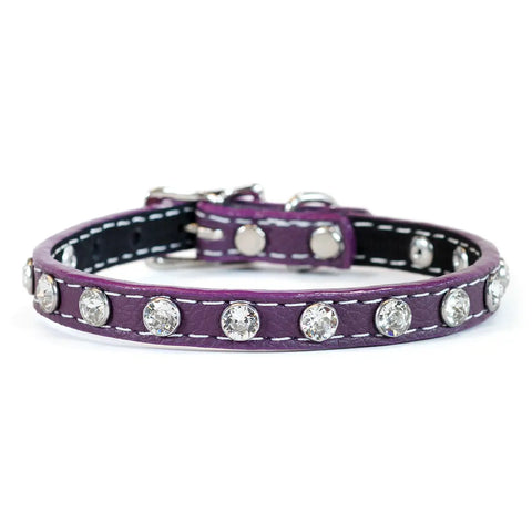 Tuscan Leather Dog Collar 3/8 Inch Narrow Width with Swarovski Crystals 8 Inch – Auburn Leathercrafters | Made in USA Auburn Leathercrafters  item
