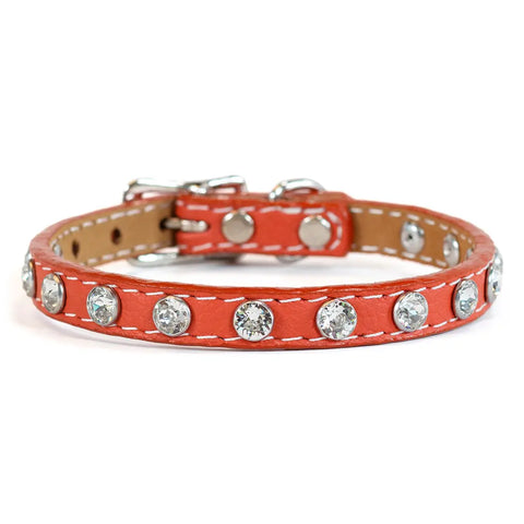 Tuscan Leather Dog Collar 3/8 Inch Narrow Width with Swarovski Crystals 8 Inch – Auburn Leathercrafters | Made in USA Auburn Leathercrafters  item