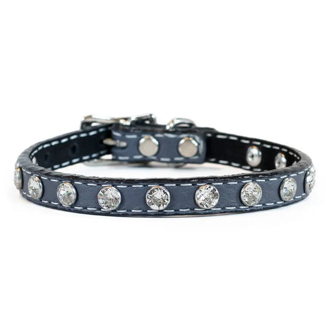 Tuscan Leather Dog Collar 3/8 Inch Narrow Width with Swarovski Crystals 8 Inch – Auburn Leathercrafters | Made in USA Auburn Leathercrafters  item