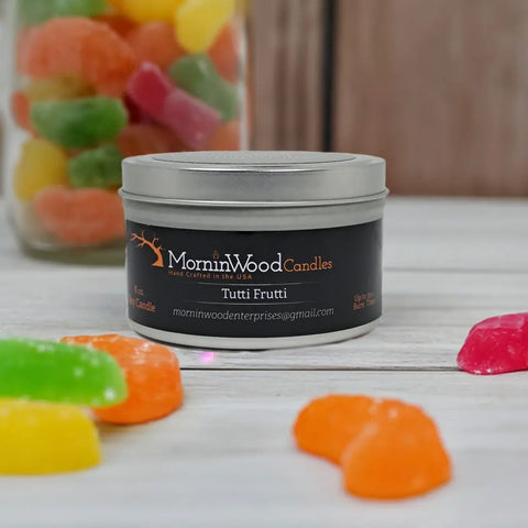 Tutti Frutti Scented Soy Tin Candle 6.5oz – Hand Poured Citrus & Berry Fragrance | Made in USA MorninWood Candles  Candles