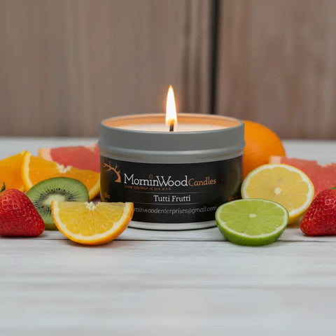 Tutti Frutti Scented Soy Tin Candle 6.5oz – Hand Poured Citrus & Berry Fragrance | Made in USA MorninWood Candles  Candles