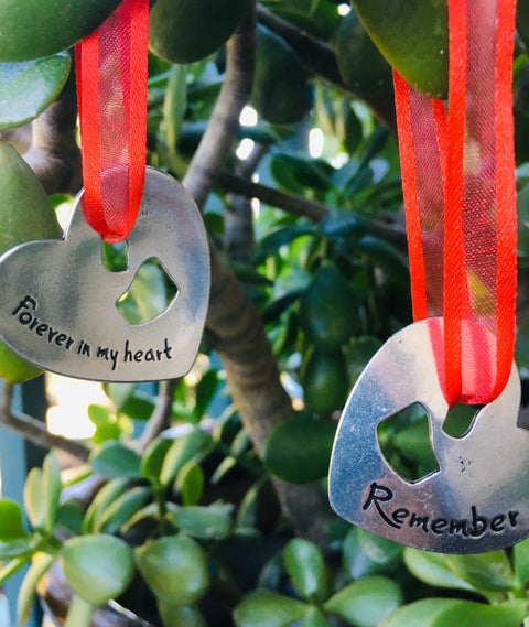 Two-Sided Remember Memorial Ornament – Heart-Shaped Metal Keepsake with Red Ribbon | Made in USA Tribute Gift Whitney Howard Designs 