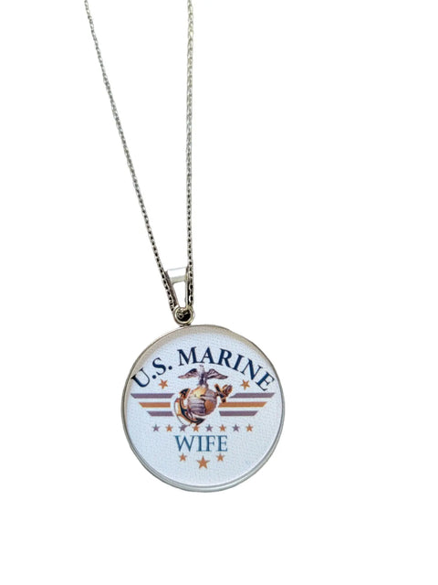 U.S. Marine Wife Pendant Necklace 1.25 Inch Diameter – Custom Military Jewelry | Made in USA Michelle Marie Boutique  Necklace