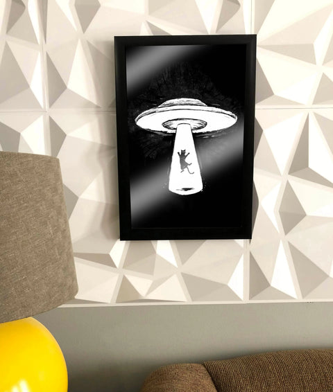 UFO Cat Wall Art Poster 11x17 Inch – Black and White Graphic Print | Made in USA Skinny Pete's Gourmet Catnip  Art