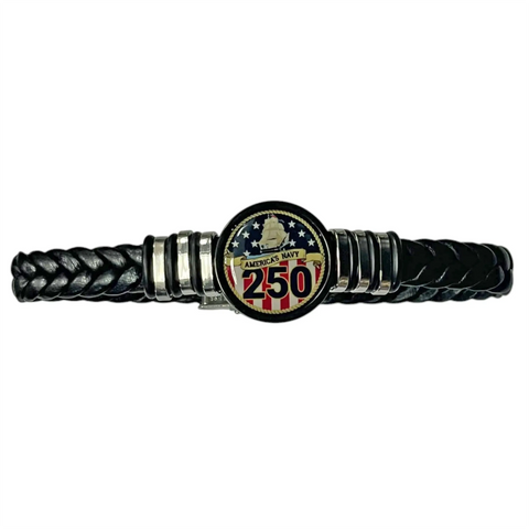 US Navy 250th Anniversary Braided Leather Bracelet – Adjustable Black Band – Handmade in USA Patriotic Gift Michelle Marie Boutique  Bracelets