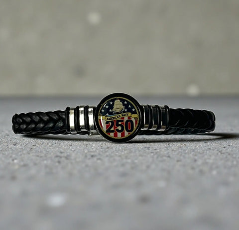 US Navy 250th Anniversary Braided Leather Bracelet – Adjustable Black Band – Handmade in USA Patriotic Gift Michelle Marie Boutique  Bracelets