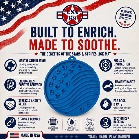 USA Flag Enrichment Lick Mat for Dogs and Cats – 8 Inch Slow Feeder with Suction Cups | Made in USA SodaPup  EMAT