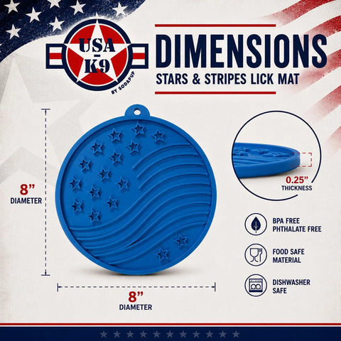 USA Flag Enrichment Lick Mat for Dogs and Cats – 8 Inch Slow Feeder with Suction Cups | Made in USA SodaPup  EMAT