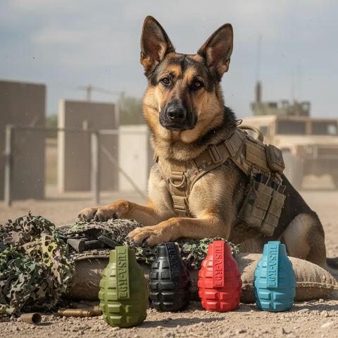 USA-K9 Grenade Durable Rubber Dog Chew Toy – Treat Dispenser – Made in USA SodaPup  Rubber Dog Toys