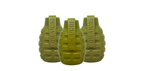 USA-K9 Grenade EDispenser Durable Rubber Chew Toy & Treat Dispenser 3 for 1 Donation Bundle SodaPup  Rubber Dog Toys 15.99 3 for 1 Green Grenade Bundle