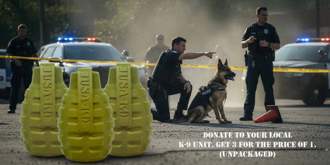 USA-K9 Grenade EDispenser Durable Rubber Chew Toy & Treat Dispenser 3 for 1 Donation Bundle SodaPup  Rubber Dog Toys