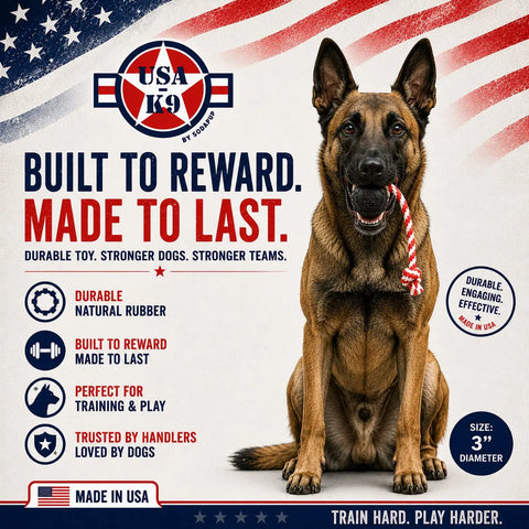 USA-K9 Magnum Black Rubber Tug and Chew Toy – Durable Dog Reward Toy | Made in USA SodaPup  Rubber Dog Toys