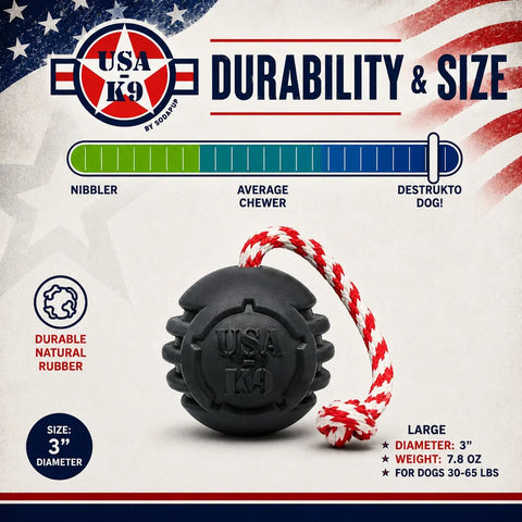 USA-K9 Magnum Black Rubber Tug and Chew Toy – Durable Dog Reward Toy | Made in USA SodaPup  Rubber Dog Toys