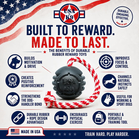 USA-K9 Magnum Black Rubber Tug and Chew Toy – Durable Dog Reward Toy | Made in USA SodaPup  Rubber Dog Toys