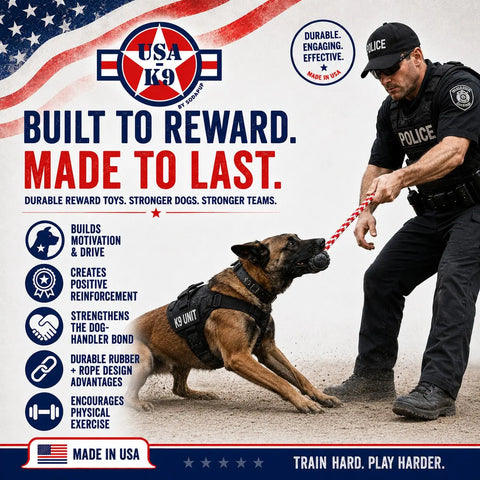 USA-K9 Magnum Black Rubber Tug and Chew Toy – Durable Dog Reward Toy | Made in USA SodaPup  Rubber Dog Toys