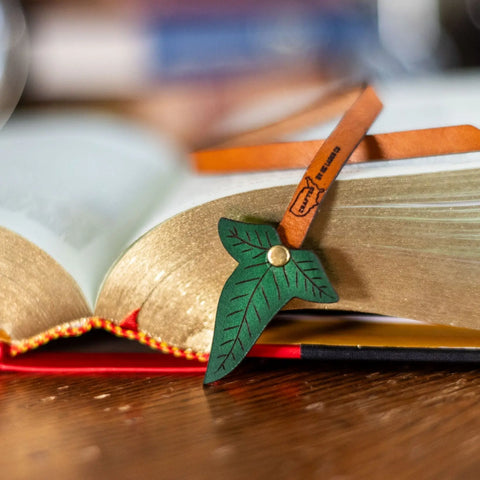 USA-Made Leather Elven Bookmark – Lorien Leaf Design | Slim Handmade Gift by KC Laser Co KC Laser Co 