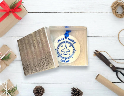 USAF Aim High Ceramic Christmas Ornament 3 Inch – Air Force Holiday Decor | Made in USA Gift Boxed Michelle Marie Boutique  Ornament