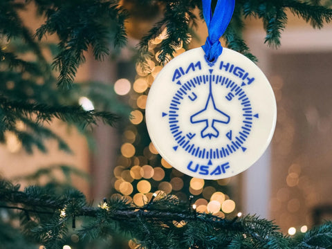 USAF Aim High Ceramic Christmas Ornament 3 Inch – Air Force Holiday Decor | Made in USA Gift Boxed Michelle Marie Boutique  Ornament