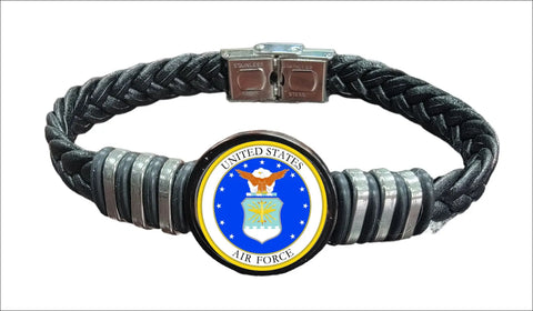 USAF Braided Leather Bracelet – Genuine Black Leather Patriotic Wristband | Made in USA Durable Military Gift Michelle Marie Boutique  Bracelets