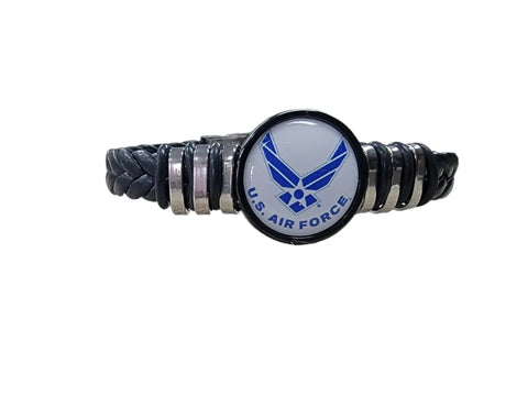 USAF Braided Leather Bracelet – Genuine Black Leather Patriotic Wristband | Made in USA Durable Military Gift Michelle Marie Boutique  Bracelets