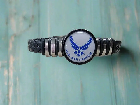USAF Braided Leather Bracelet – Genuine Black Leather Patriotic Wristband | Made in USA Durable Military Gift Michelle Marie Boutique  Bracelets