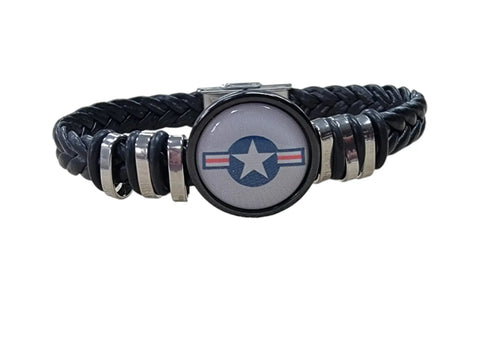 USAF Braided Leather Bracelet – Genuine Black Leather Patriotic Wristband | Made in USA Durable Military Gift Michelle Marie Boutique  Bracelets