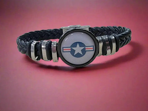 USAF Braided Leather Bracelet – Genuine Black Leather Patriotic Wristband | Made in USA Durable Military Gift Michelle Marie Boutique  Bracelets