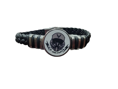 USAF Braided Leather Bracelet – Genuine Black Leather Patriotic Wristband | Made in USA Durable Military Gift Michelle Marie Boutique  Bracelets