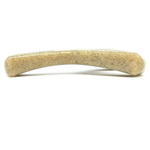 The SodaPup MOD Wishbone EChew Ultra Durable Nylon Dog Chew Toy is a curved, beige chew toy with specks, designed for aggressive chewers and shown on a white background.