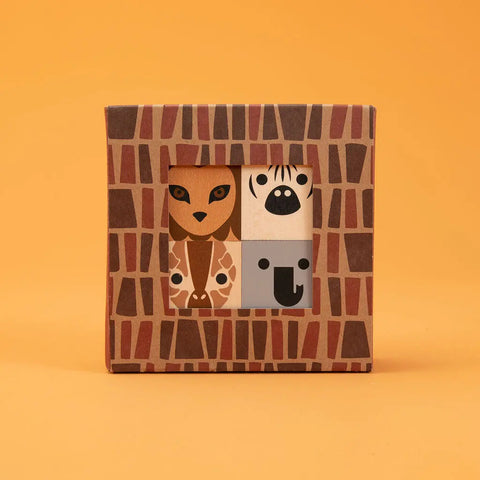 Uncle Goose 4-Piece Safari Animal Wooden Blocks Set – Eco-Friendly 1.75 Inch Cubes | Made in USA Uncle Goose  Cubelings