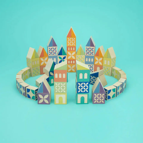 Uncle Goose 80-Piece Wooden Building Blocks Set – Colorful Square and Triangle Shapes | Sustainable Basswood Toy Made in USA Uncle Goose  Grow
