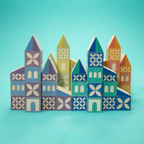 Uncle Goose 80-Piece Wooden Building Blocks Set – Colorful Square and Triangle Shapes | Sustainable Basswood Toy Made in USA Uncle Goose  Grow