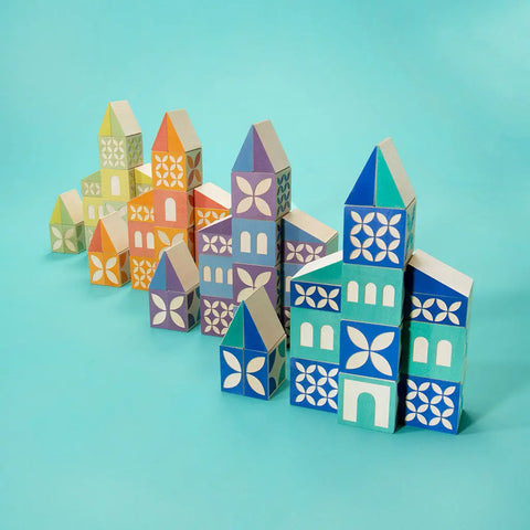 Uncle Goose 80-Piece Wooden Building Blocks Set – Colorful Square and Triangle Shapes | Sustainable Basswood Toy Made in USA Uncle Goose  Grow