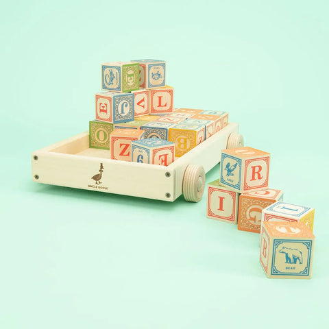 Uncle Goose Classic American-Made Wooden Alphabet Blocks Set With Sturdy Basswood Wagon – 28 Pieces | Made in USA Uncle Goose  Classic Goose