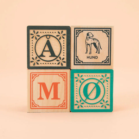 Uncle Goose Danish Alphabet Blocks – 32 Handcrafted 1.75 Inch Cubes | Sustainable Basswood | Made in USA Uncle Goose  Languages