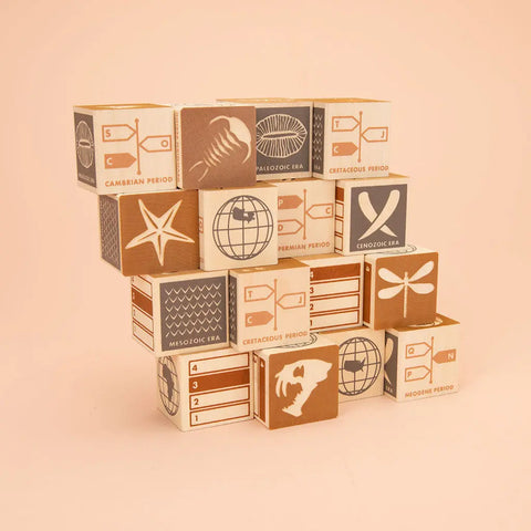 Uncle Goose Educational Fossil Blocks Set – 16 Earth Tone 1.75 Inch Cubes | Sustainable Wood Toy Made in USA Uncle Goose  Discovery