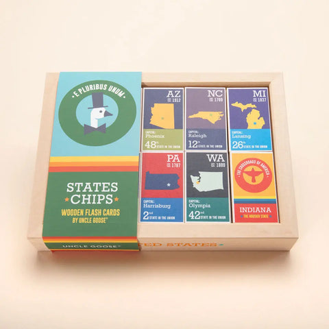 Uncle Goose Educational Wooden US States Chips – 50pcs 3x1.75 Inch Flash Cards | Sustainably Made in USA Uncle Goose  Educational Chips